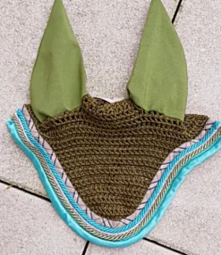 Online Bonnet anti-mouches Italy - Vert bord turquoise satiné Bonnets|Bonnet Cheval