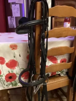 Outlet idon en cuir noir avec les coutures blanches Bridons Et Brides·Bridon Cuir