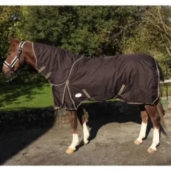 Online Couverture shetland imperméable 600d 200gr avec encolure amovible brun/beige - J Couvertures Cheval