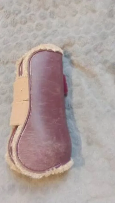 New Guêtre taille poney bordeaux moumoute beige Guêtres