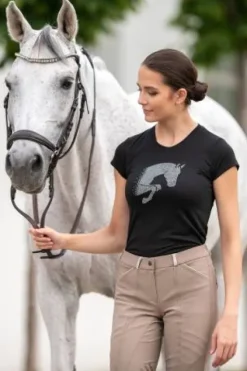 Haut d'équitation en coton à manches courtes - Femme Tenue D'Équitation Femme·T-Shirts équitation Femme|Tenue D'Équitation Femme·Polos Et Chemises