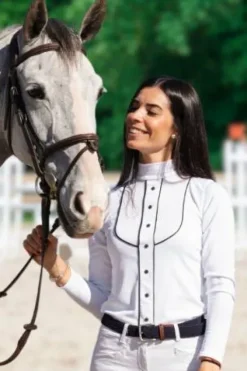 Hot Polo de concours équestre GENTLE RIVER - - Manches longues Femme La Cavalière En Concours|La Femme En Concours