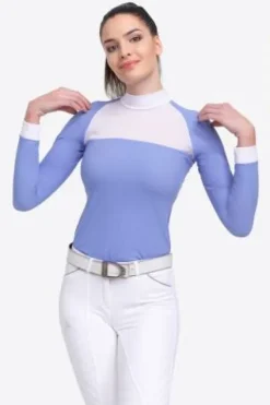 Sale Polo de concours équestre BABY BLUE MESH - - Manches longues Femme La Cavalière En Concours|La Femme En Concours
