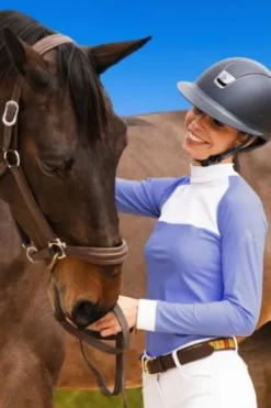 Sale Polo de concours équestre BABY BLUE MESH - - Manches longues Femme La Cavalière En Concours|La Femme En Concours