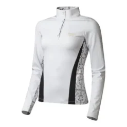 Polo manches longues Blanc/Or - Femme Tenue D'Équitation Femme·Polos Et Chemises