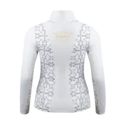 Polo manches longues Blanc/Or - Femme Tenue D'Équitation Femme·Polos Et Chemises