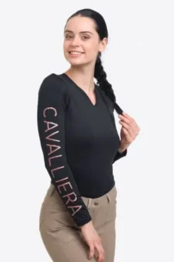 Online Polo technique manches longues Rose Gold - - Performance Femme Tenue D'Équitation Femme·Polos Et Chemises