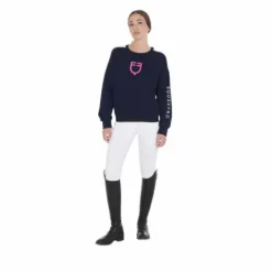 Clearance Sweat-shirt à col rond marine/fuchsia - Femme Tenue D'Équitation Femme·Sweat Shirt, Polaire Et Pull Femme