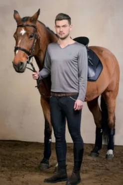 Clearance T-shirt à manches longues V-Neck - - Tissu technique Homme Tenue D'Équitation Homme·T-Shirts équitation Homme