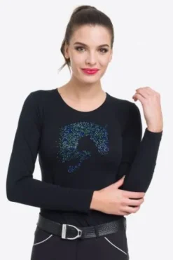 Best T-shirt manches longues Multicolor avec décoration cheval - Femme Tenue D'Équitation Femme·T-Shirts équitation Femme