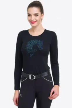 Best T-shirt manches longues Multicolor avec décoration cheval - Femme Tenue D'Équitation Femme·T-Shirts équitation Femme