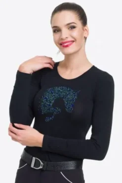 Best T-shirt manches longues Multicolor avec décoration cheval - Femme Tenue D'Équitation Femme·T-Shirts équitation Femme